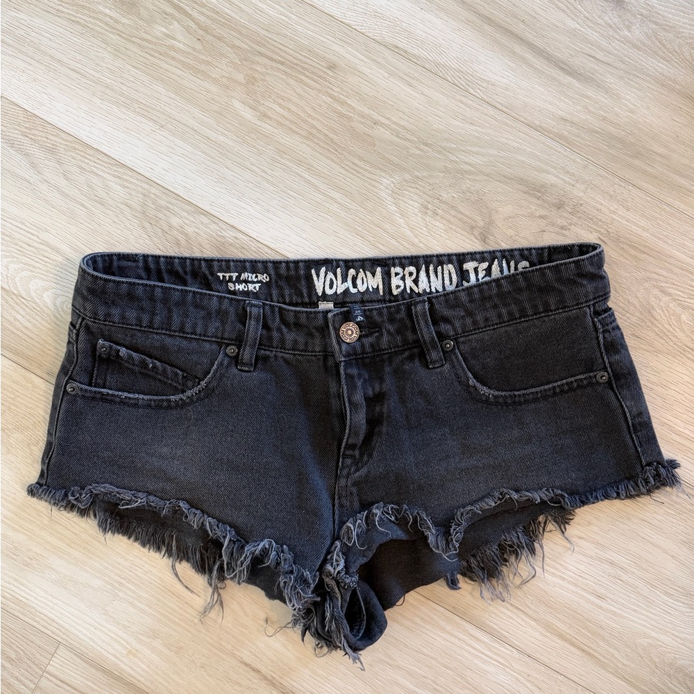 Volcom Black Frayed Hem Denim Cutoff Shorts